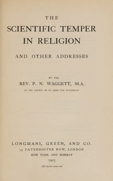 The Scientific Temper In Religion Rev P N Waggett Ma Free