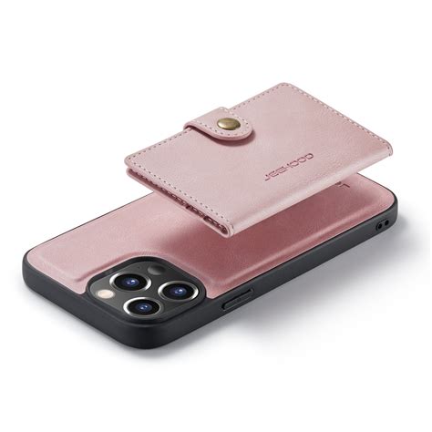 Jeehood Retro Magnetic Detachable Leather Phone Case For Iphone 14 Pro Max Pink