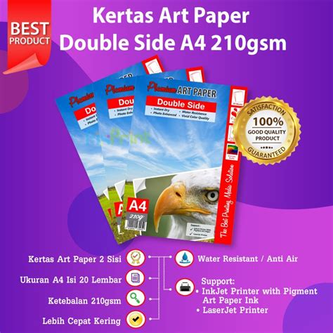 Jual Kertas Art Paper A4 210gsm Isi 20 Lembar Photo Paper 210 Gsm 210