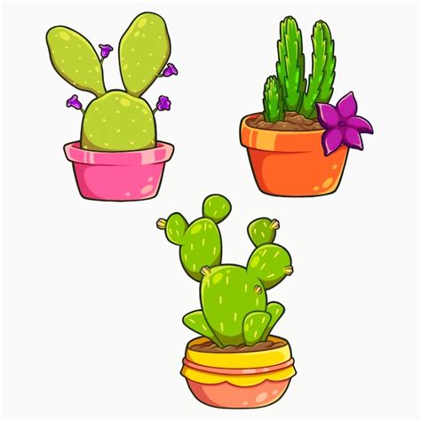 Dibujos Animados De Tres Cactus En Macetas Archivo PSD Premium