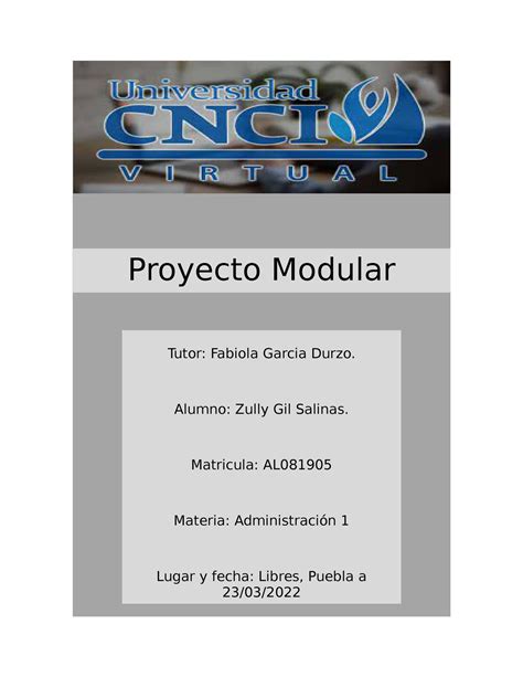 Proyecto Modular Administracion I Proyecto Modular Tutor Fabiola