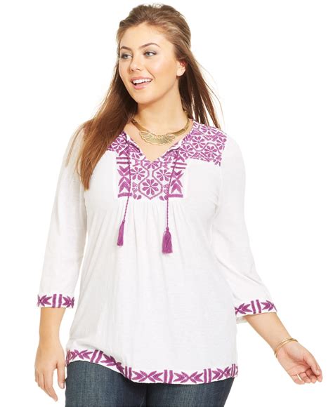 Lucky Brand Lucky Brand Plus Size Embroidered Peasant Top In White Lyst