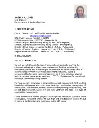 Angela Lopez Cv Civil Environmental Sustainability Engineer Pdf