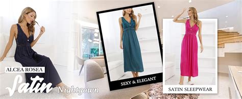 Alcea Rosea Womens Lingerie Satin Long Nightgown Sexy Chemise Lace V Neck Sleepwear For Women
