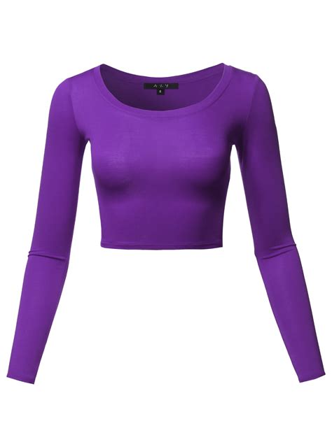 A2y A2y Womens Basic Solid Stretchable Scoop Neck Long Sleeve Crop