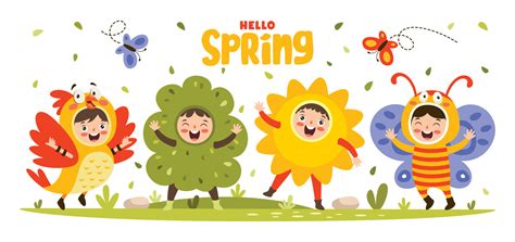 Spring Season With Cartoon Children 13474196 Vector Art at Vecteezy