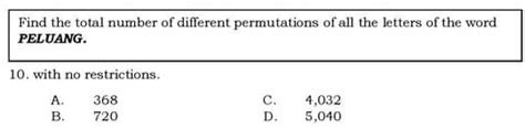 Solved Find The Total Number Of Different Permutations Of All The