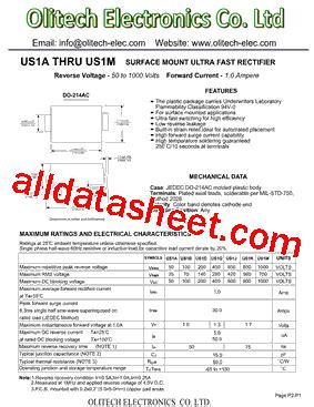US1M Datasheet(PDF) - Olitech Electronics Co.Ltd