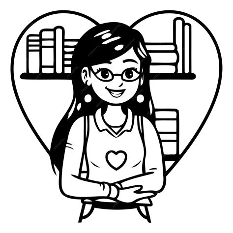 Premium Vector Cute Girl In Glasses With Heart And Books Vector