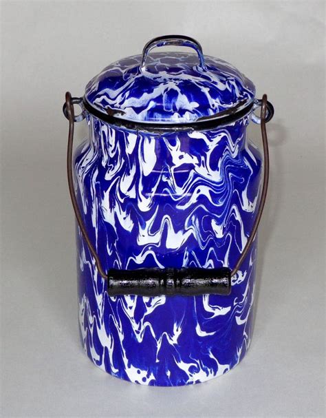 Rare Beautiful Cobalt Blue And White Large Swirl Graniteware Milk Can