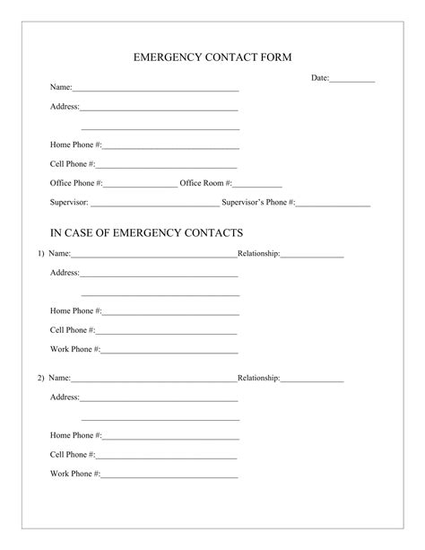 Free Printable Emergency Contact Form Templates For Employees PDF Word