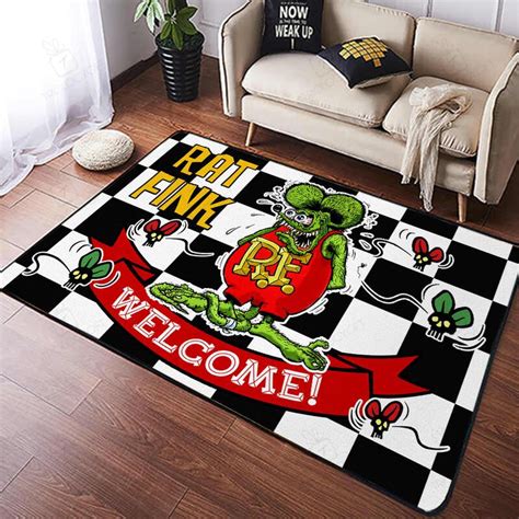 Welcome Rat Fink Rug Hot Rod Rug For Garage Bluefink