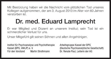 Traueranzeigen Von Eduard Lamprecht Trauer HNA De