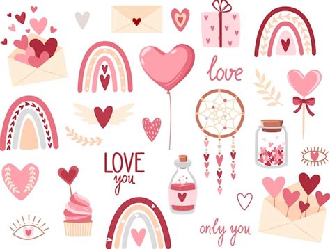 Premium Vector Set Of Clipart Elements Valentine S Day In Boho Style