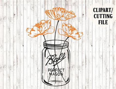 Mason Jar Svg Floral Svg Mason Jar Clipart Silhouette Etsy