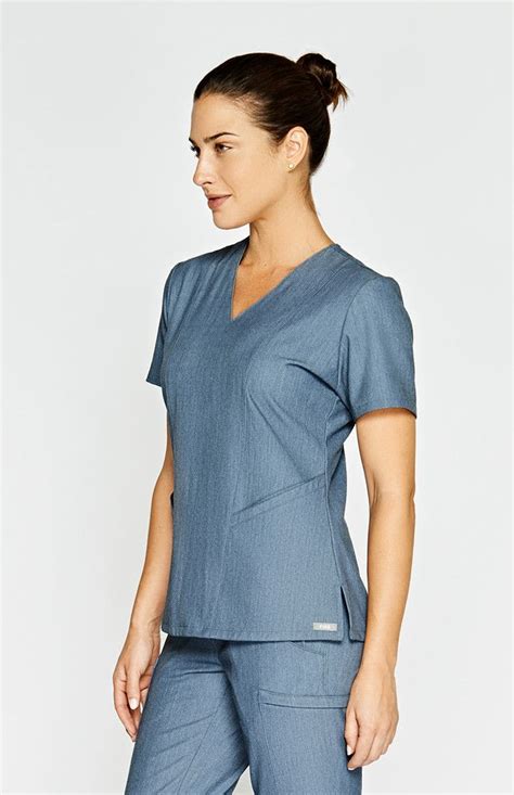 Women S Luxor Three Pocket Scrub Top Heather Denim Medical Outfit