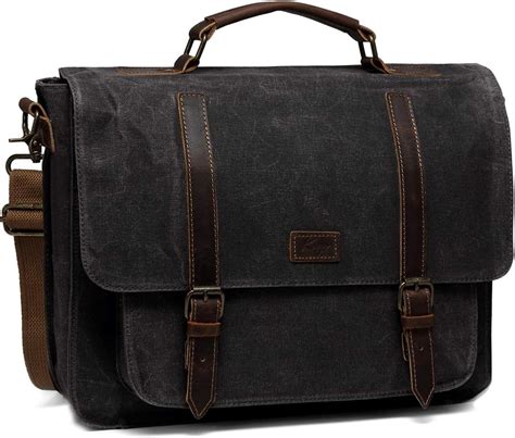 Kasqo Messenger Bag For Men Vintage Waxed Canvas Water Resistant 15 6 Inch Laptop