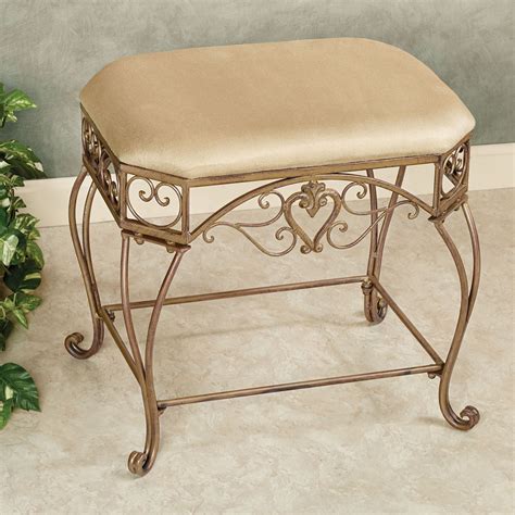 Aldabella Satin Gold Upholstered Vanity Bench