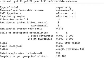 Artcat Sample Size Calculation For An Ordered Categorical Outcome