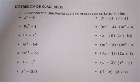 Resuelto Diferencia De Cuadrados Relaciona Con Una Flecha Cada