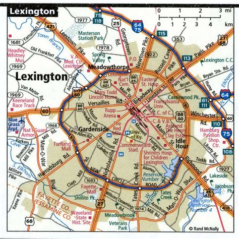 Lexington City Road Map For Truck Drivers Area Town Toll Free Highways