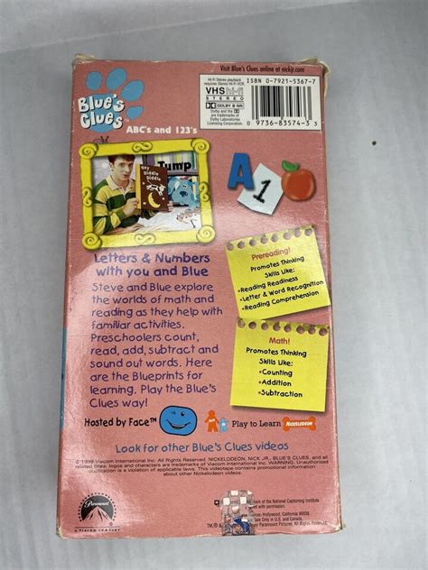 Play Along With Blue Abcs And 123s Blue S Clues Vhs Ebay