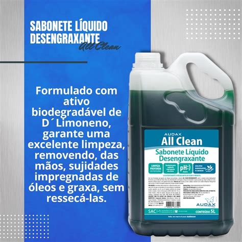 Sabonete Liquido Desengraxante All Clean Gal O Litros Audax Limp