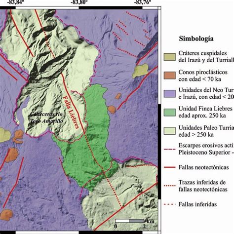 Mapa geológico simplificado del sector entre los volcanes Irazú y