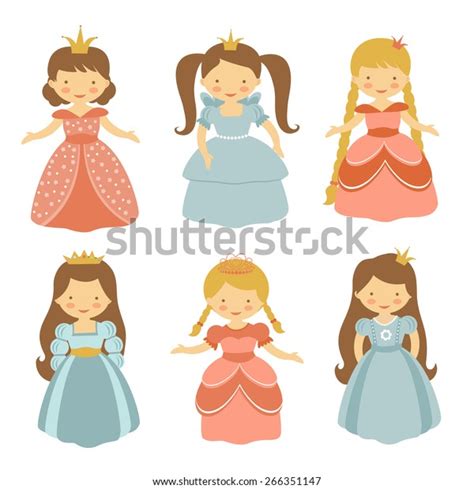 Cute Collection Beautiful Princesses Vector Illustration Stock Vector