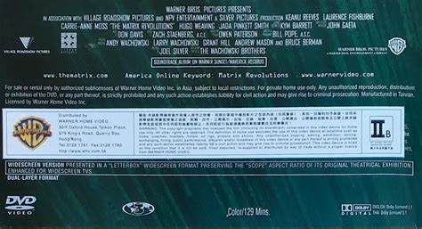 Matrix Revolutions Dvd Keanu Reeves Laurence