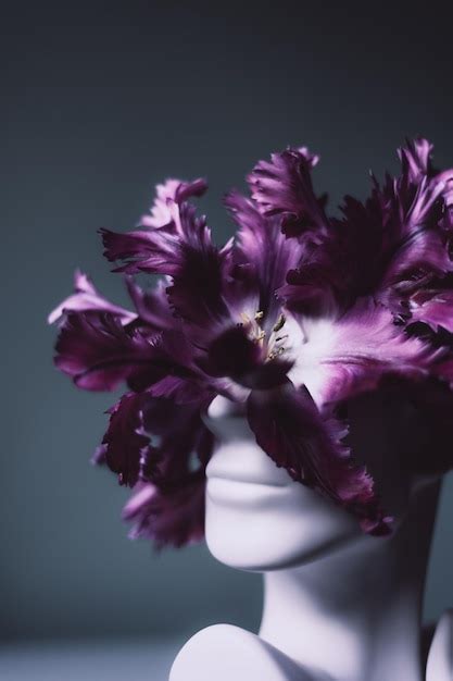 Premium Photo Bunch Of Purple Tulips In Human Head Vase