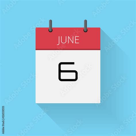 June 6 Daily Calendar Icon Date And Time Day Month Holiday Flat