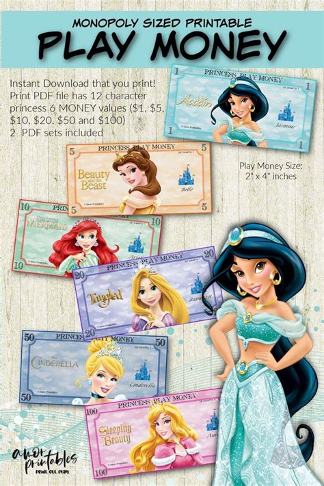 Princess Play Money | Printable Play Money | Play money, Printable play ...