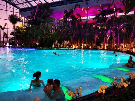 Therme Bucharest Palm Zone In The Night Editorial Stock Image Image