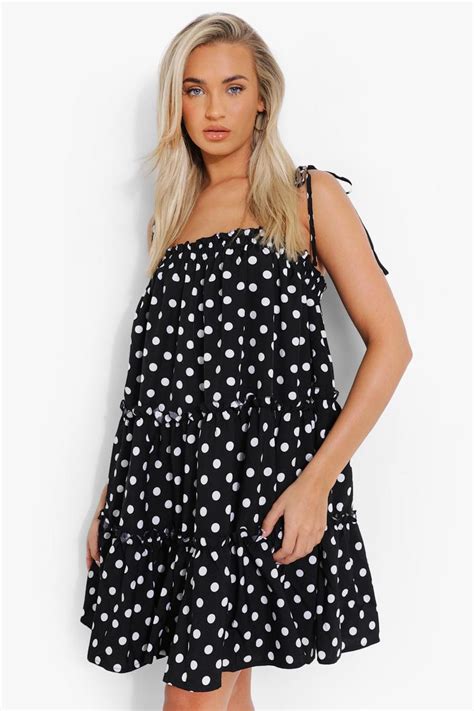 Polka Dot Ruffle Strappy Smock Dress Boohoo Uk