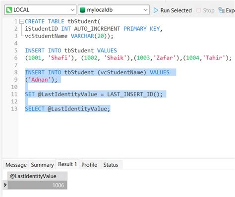 Last Inserted Identity MySQL SQL Server Big Data SQL