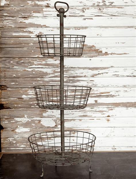 Farmhouse Three Tier Wire Basket Display Farmhouse Kitchen Decor Barn