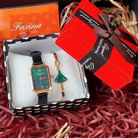 Sharphy Coffret Montre Femme Colliers Cadran Rectangulaire Bracelet