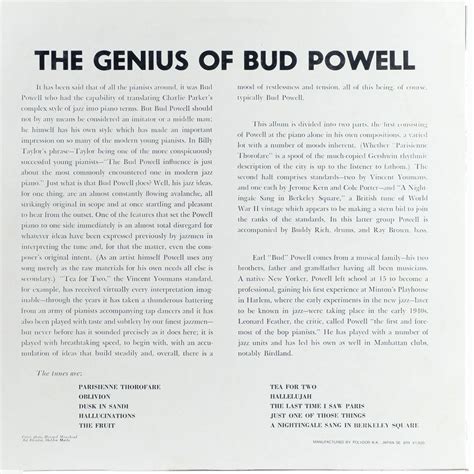 Bud Powell The Genius Of Bud Powell Raw Music Store