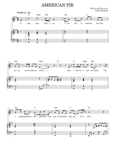 American Pie Sheet Music For Piano Vocals By Don Mclean Official