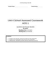 Copy Of 2018 Unit 4 Psych AOS 1 SAC Pdf VCE Psychology Units 3 4