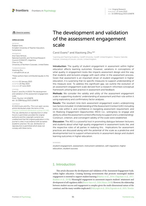 Pdf The Development And Validation Of The Assessment Engagement Scale