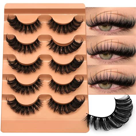 GROINNEYA 5 Pairs 3D Mink Lashes Russian Volume Fluffy Natural False