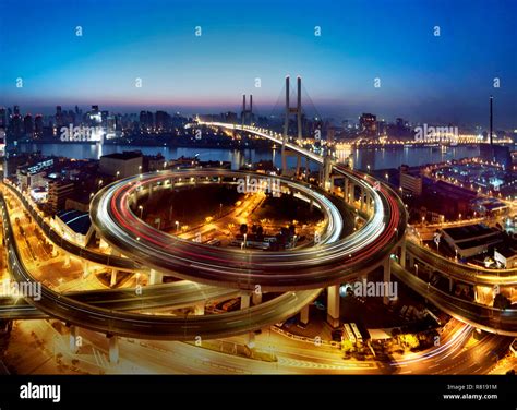 Shanghai Nanpu Bridge at night Stock Photo - Alamy