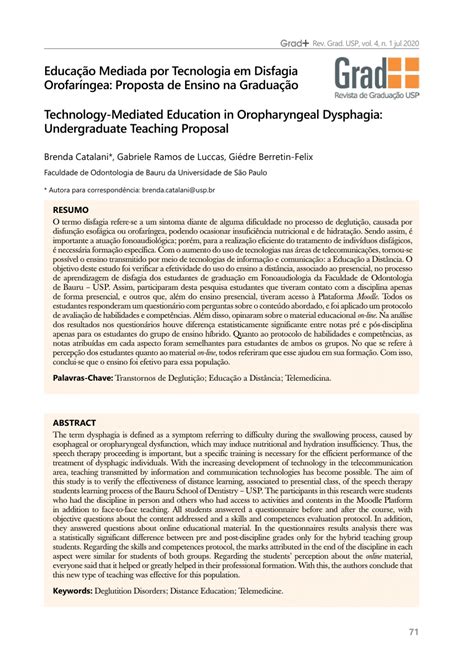 Pdf Educa O Mediada Por Tecnologia Em Disfagia Orofar Ngea Proposta