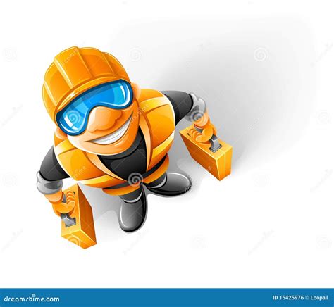 Happy Worker In Helmet With Suitcase Stock Vector Illustration Of