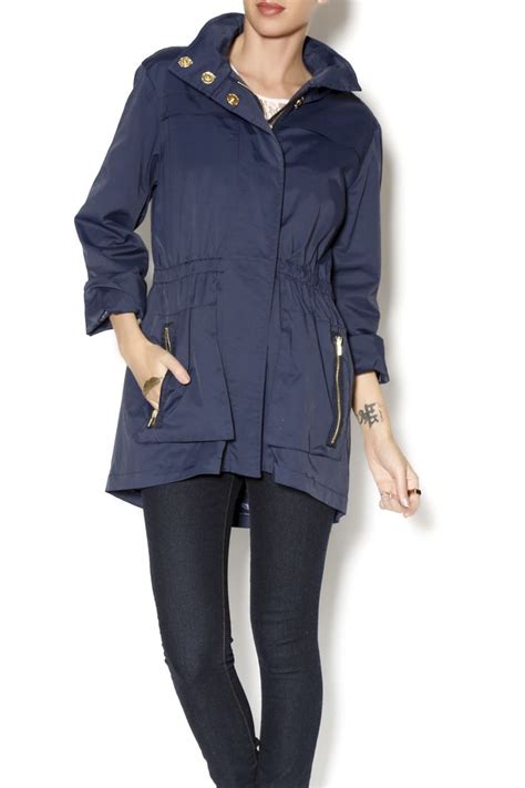 Navy Waterproof Anorak Rain Jacket Women Anorak Hooded Raincoat