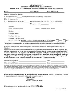 Fillable Online Richland County Clerk Of Court Payment Plan Form Fax