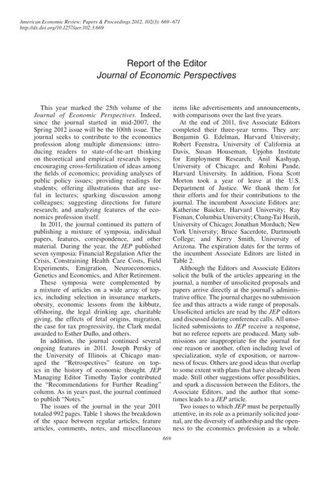 Pdf Report Of The Editor Journal Of Economic Perspectives