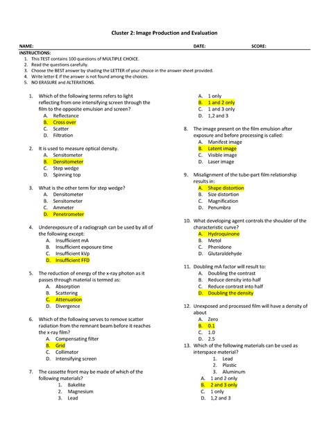 Exam Questions And Answers Cluster 2 Image Production And